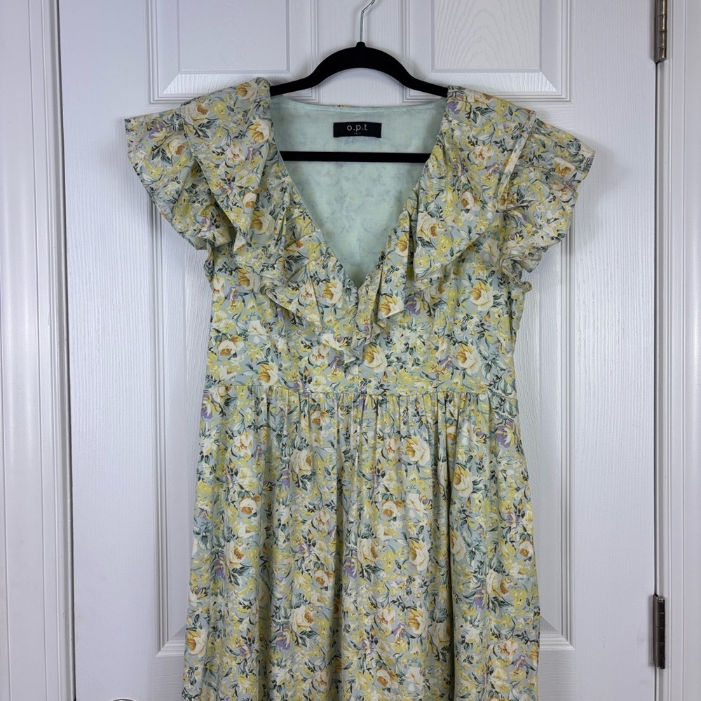 O.p.t Kate floral ruffle midi dress sz lg - Picture 3 of 9